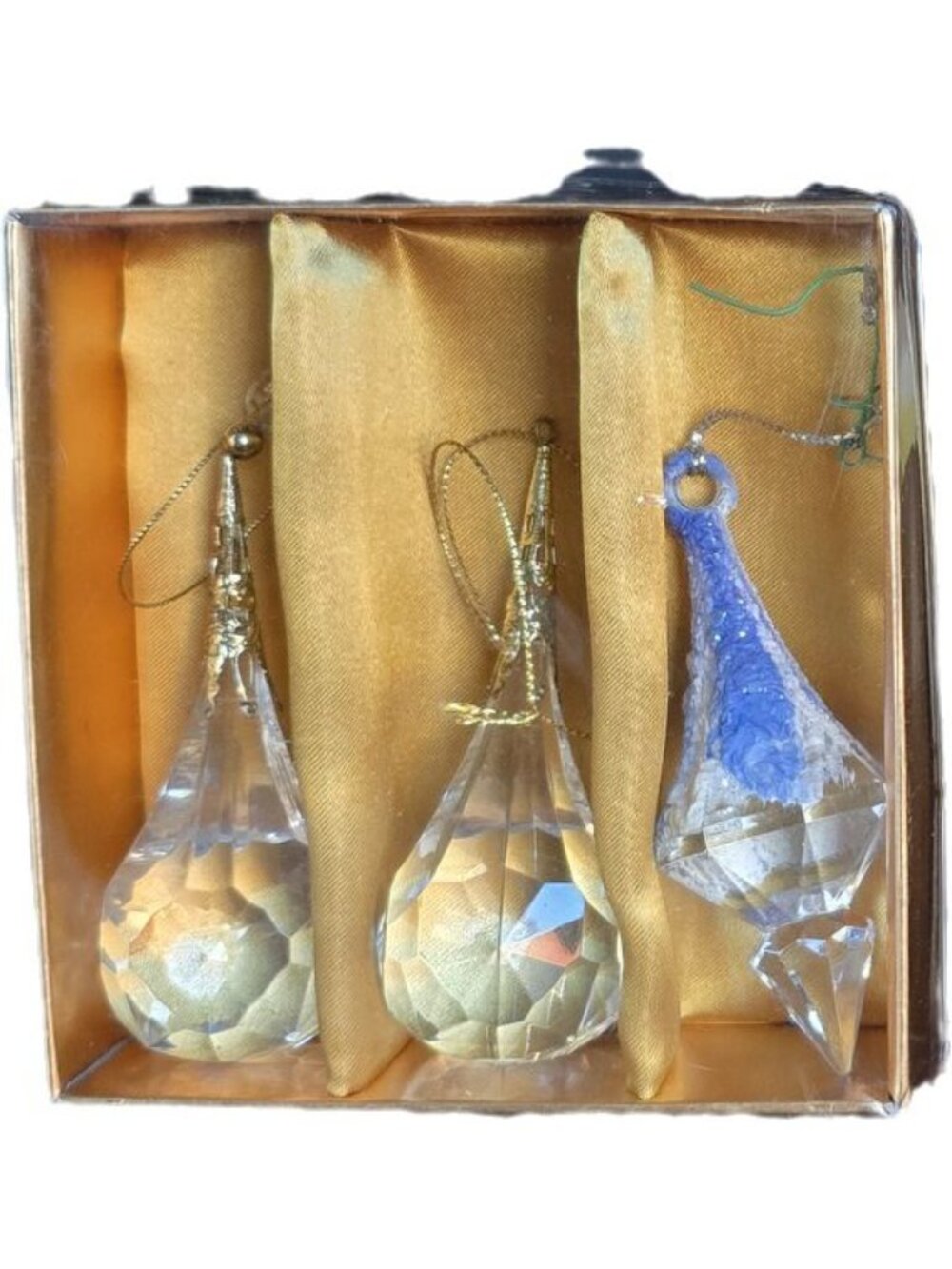 Vintage Clear Acrylic Icicle Ornaments Gold Filigree Teardrop Prism Xmas Lot 6 - Picture 13 of 14